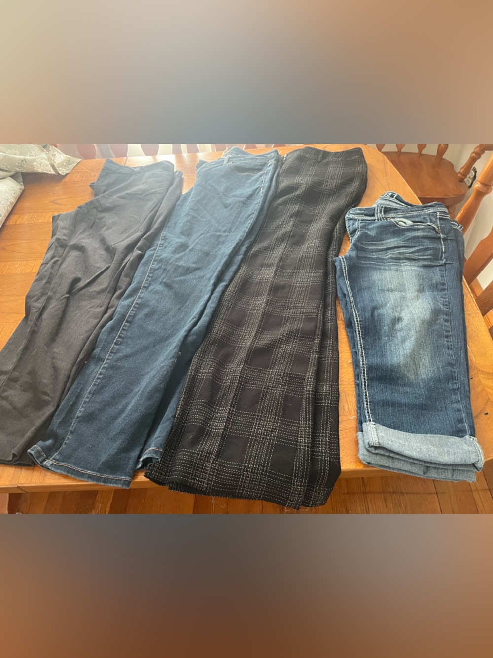 Qty-4 Mixed Women's Pants size 10 Bundle - Black Plaid, Dark Blue, Light Denim